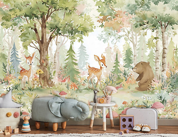 Papier Peint Enfant Forêt Animaux Intissé Panoramique 250x175 cm - Colle Inclus - Chambre Enfant - Moderne Papier Peint