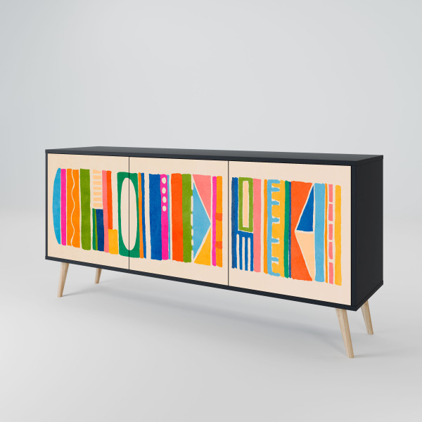 GEOMETRIC SHINE Komoda 3 drzwi Czarna-Bukowa skośna