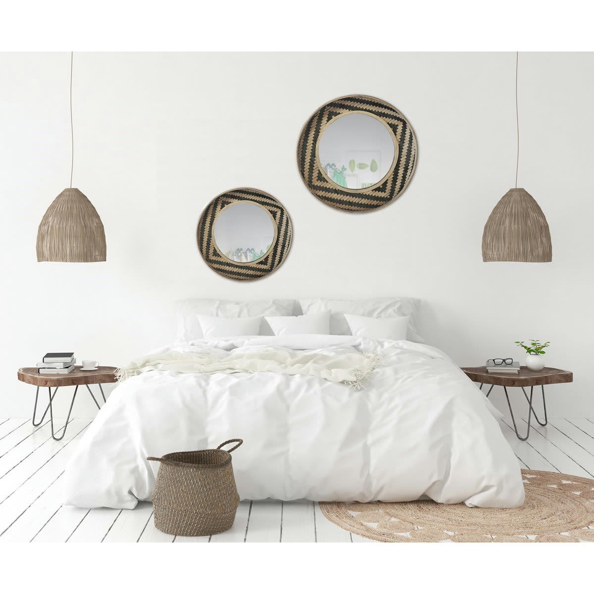 - Lot 2 miroirs muraux paniers noir naturel 45 et 51cm