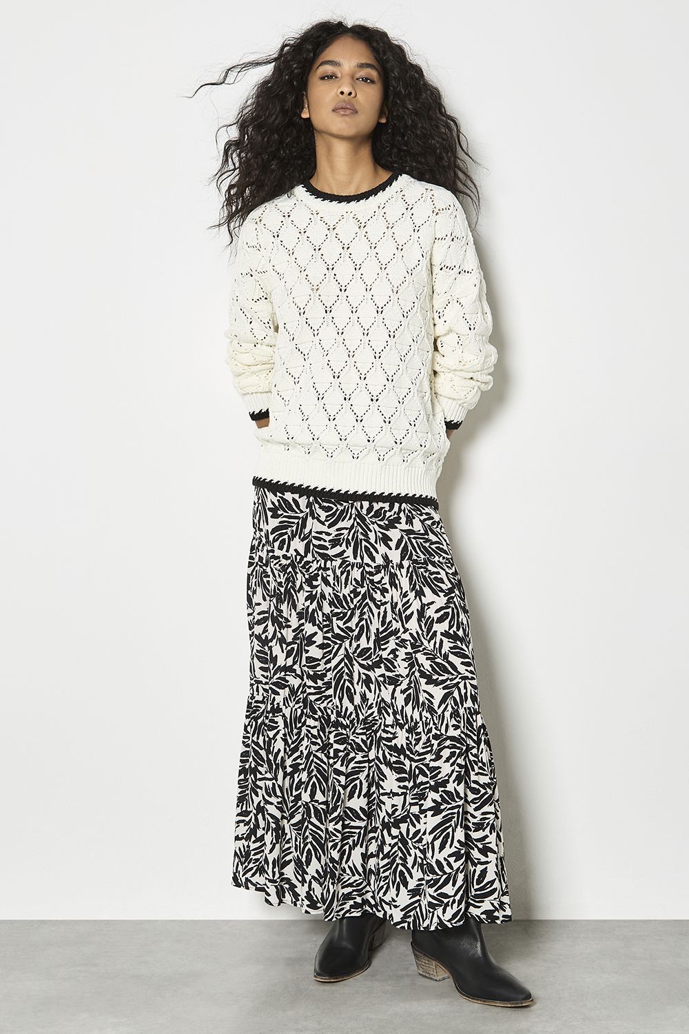 Apricot Pointelle Knit Blanket Stitch Jumper