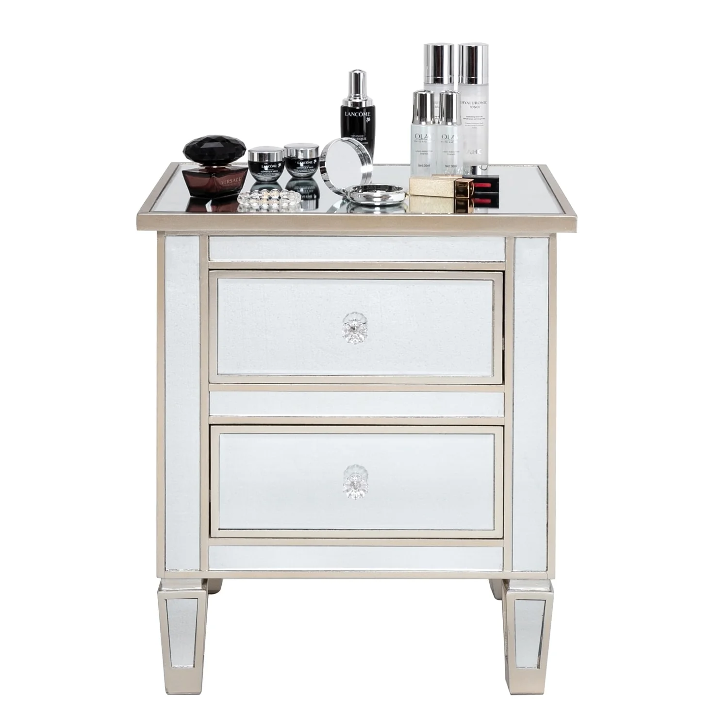 Mirrored 2-Drawers Nightstand Bedside Table