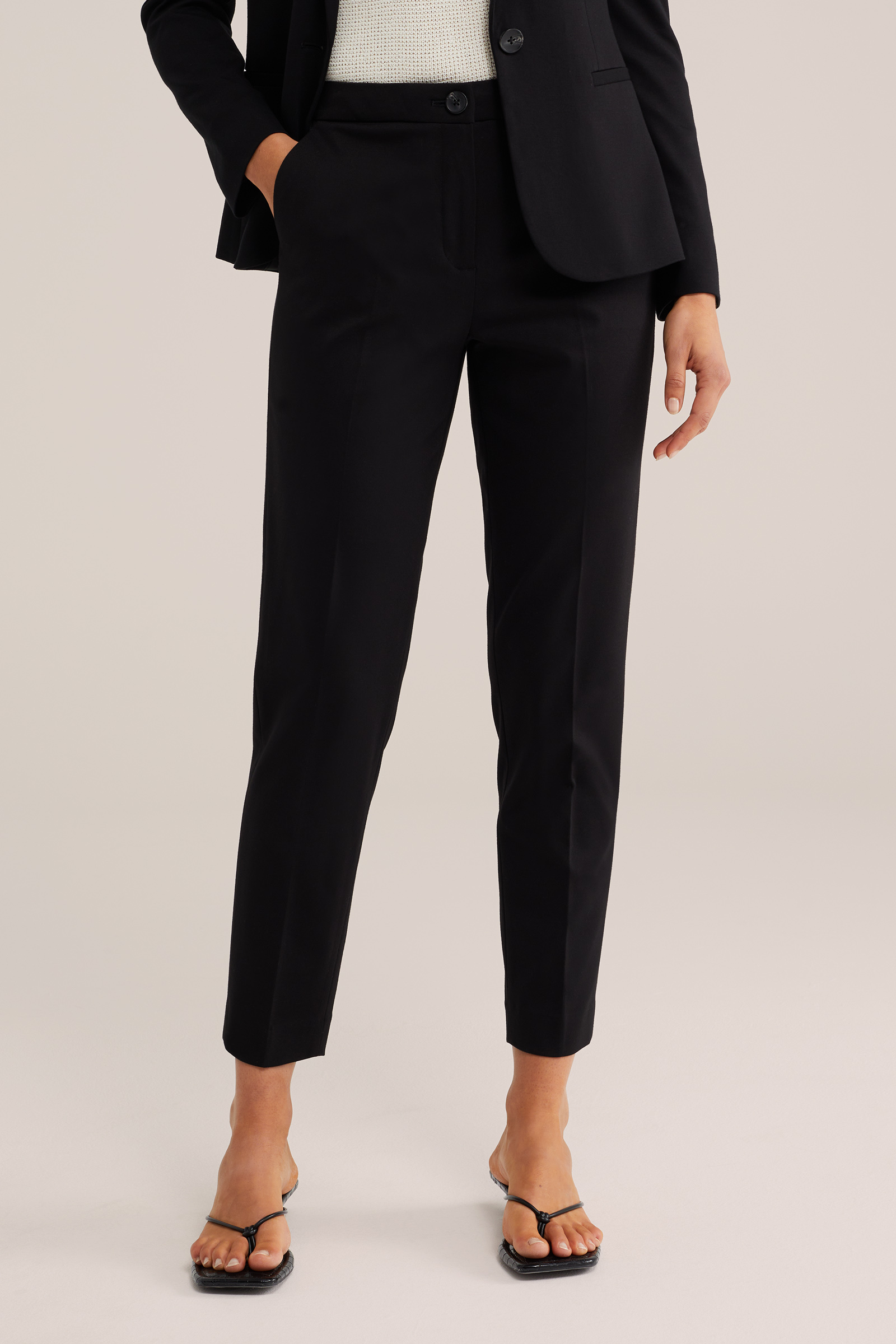 Dames Getailleerde jersey blazer en slim fit pantalon met strech