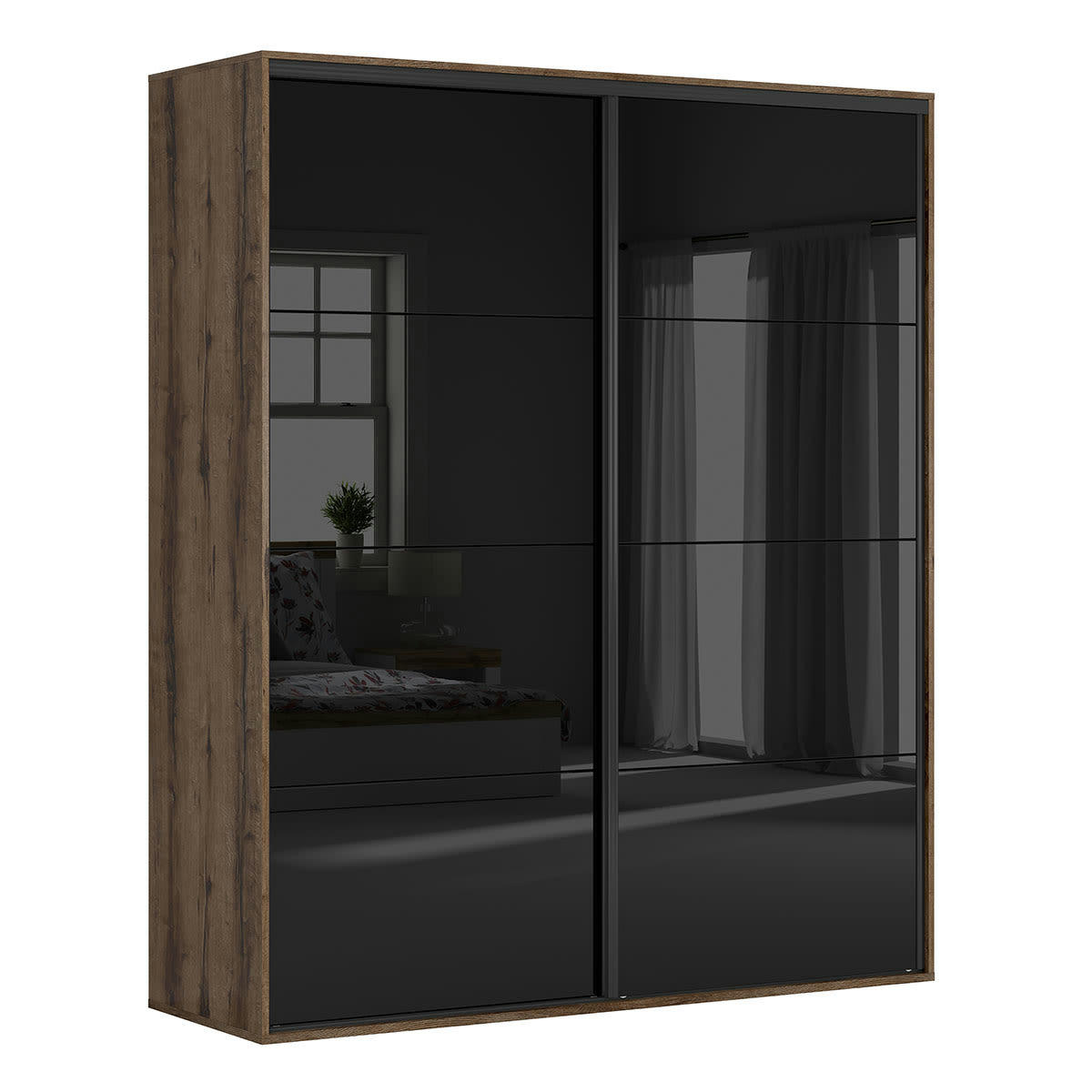 - Armoire 2 portes L200 x H240 cm stratifiés naturel et noir