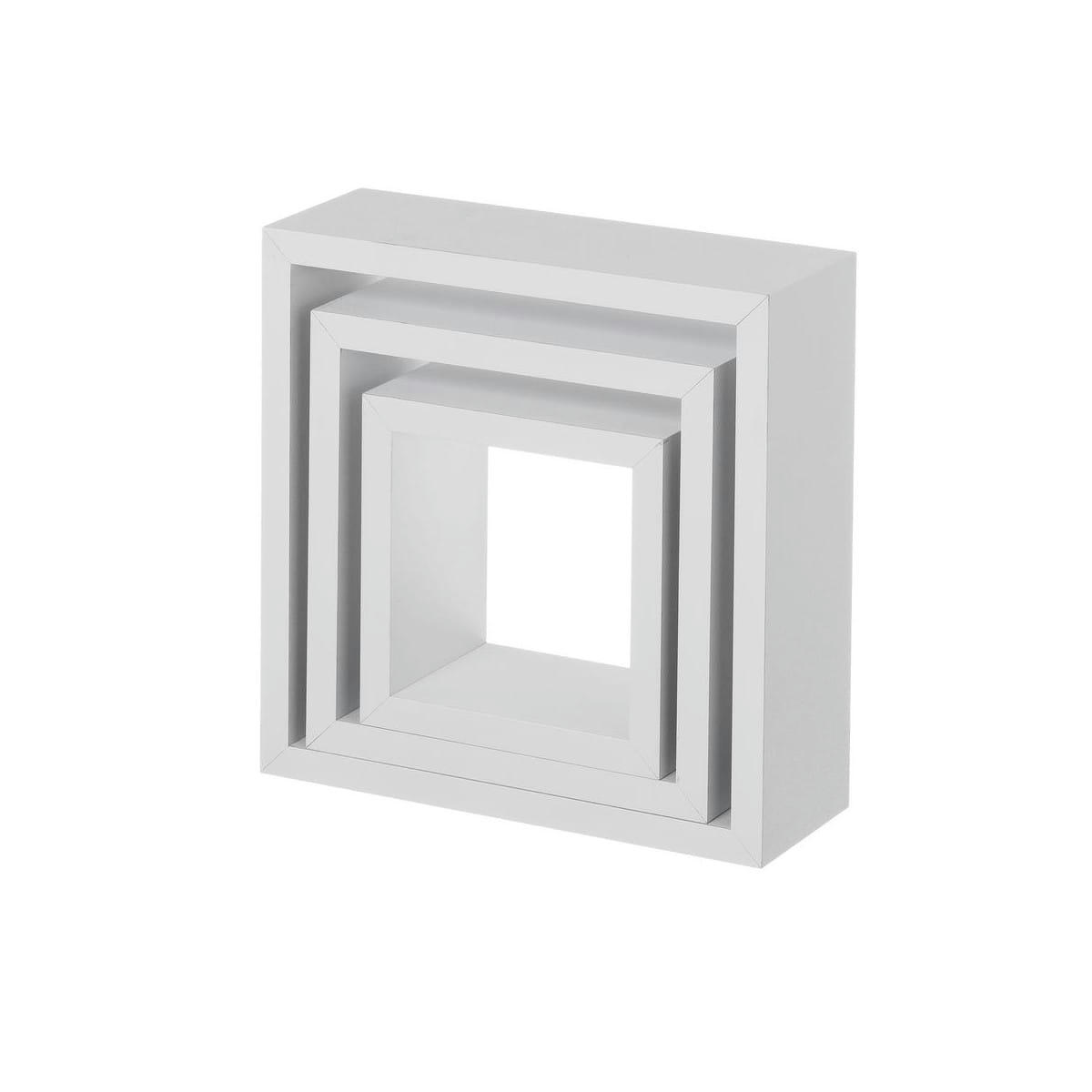 - Set de 3 étagères murales en bois MDF blanc - 25x25x9cm