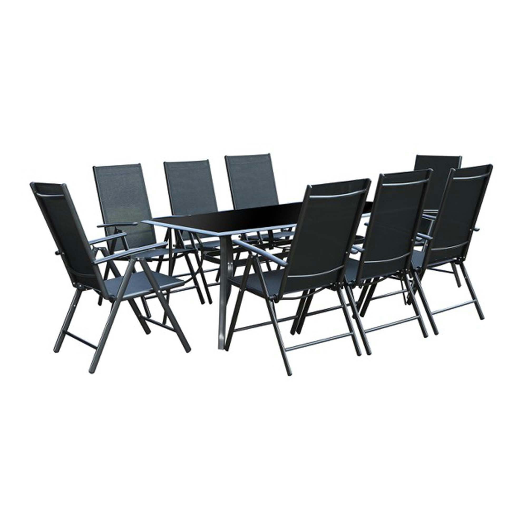 RIMINI - Salon de Jardin Aluminium 8 fauteuils et duo transats Noir