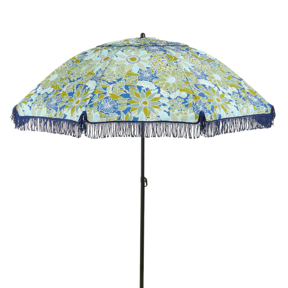 Mica Decorations Parasol Bloem - Stokparasol 238 x d220 cm - Strandparasol of Tuinparasol voor Schaduw - Bloemen Design - Blauw Groen