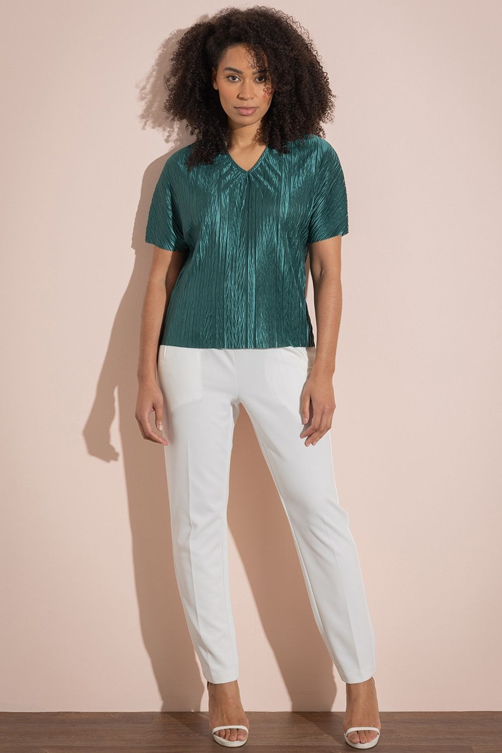 Klass. Short Sleeve Plisse Top
