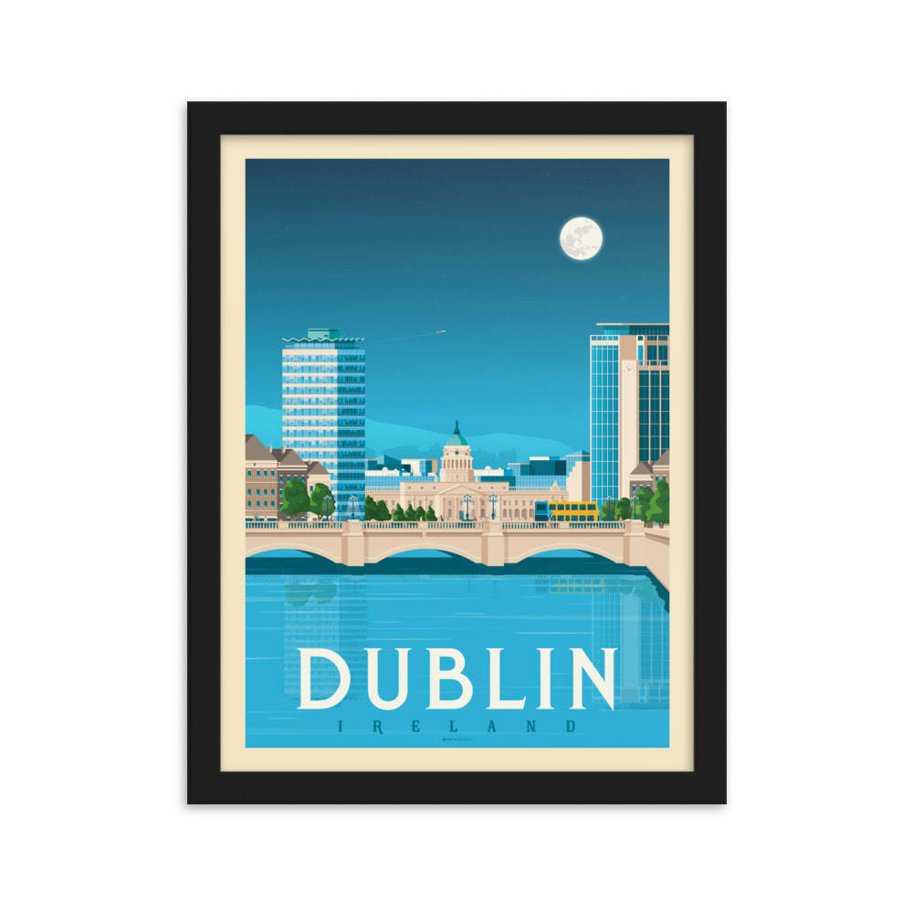 - Affiche Dublin Irlande + Cadre Bois noir 21x29,7 cm