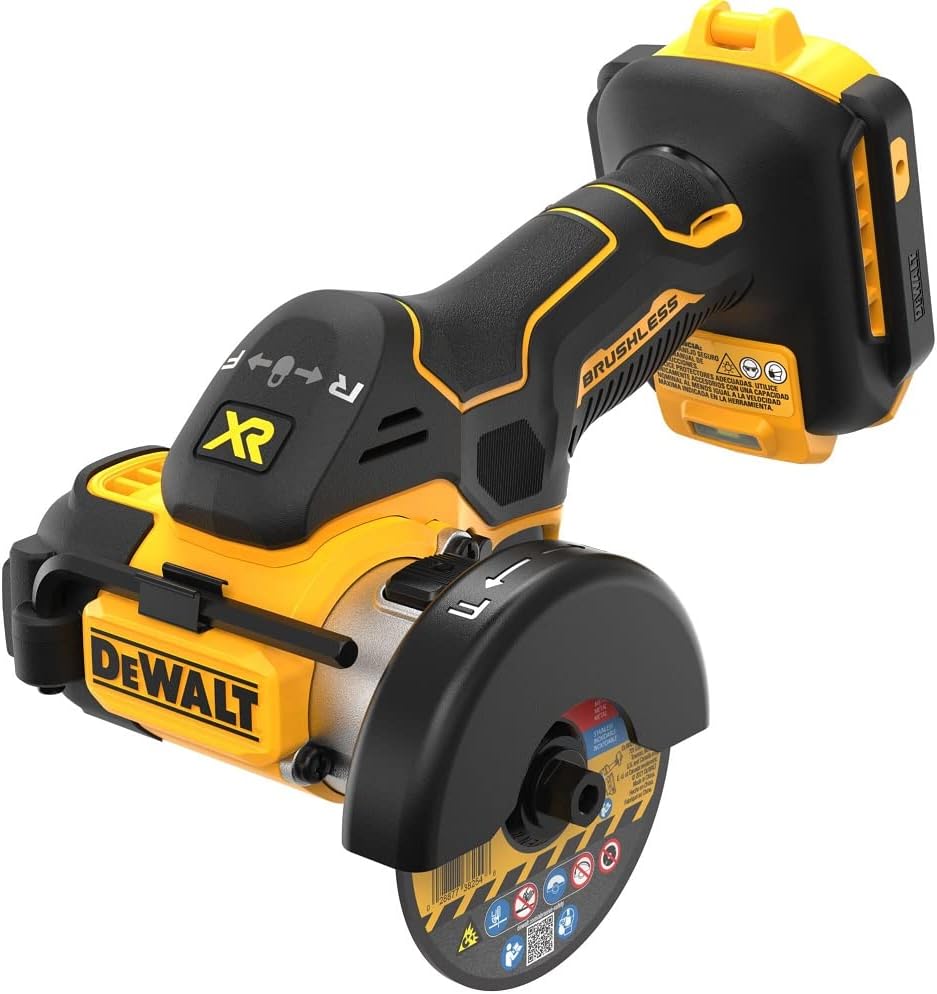 DEWALT 20V MAX* XR Brushless 3 in. Cordless Cut-Off Tool (Renewed) - Includes DCS438 Tool, Dust Shroud, Abrasive & Diamond Wheels, Arbor Adapter Ring, Hex Wrench