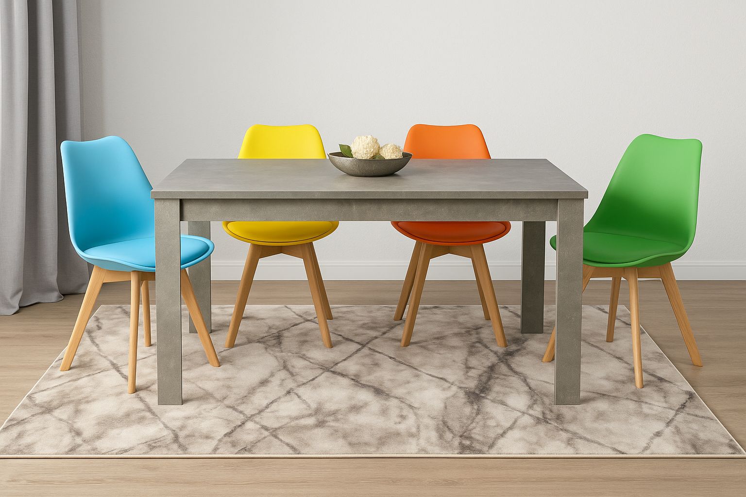 KOSY KOALA Wooden Rectangle Dining Table Set With 4 Mix Plastic Chairs - Dining Room Furniture