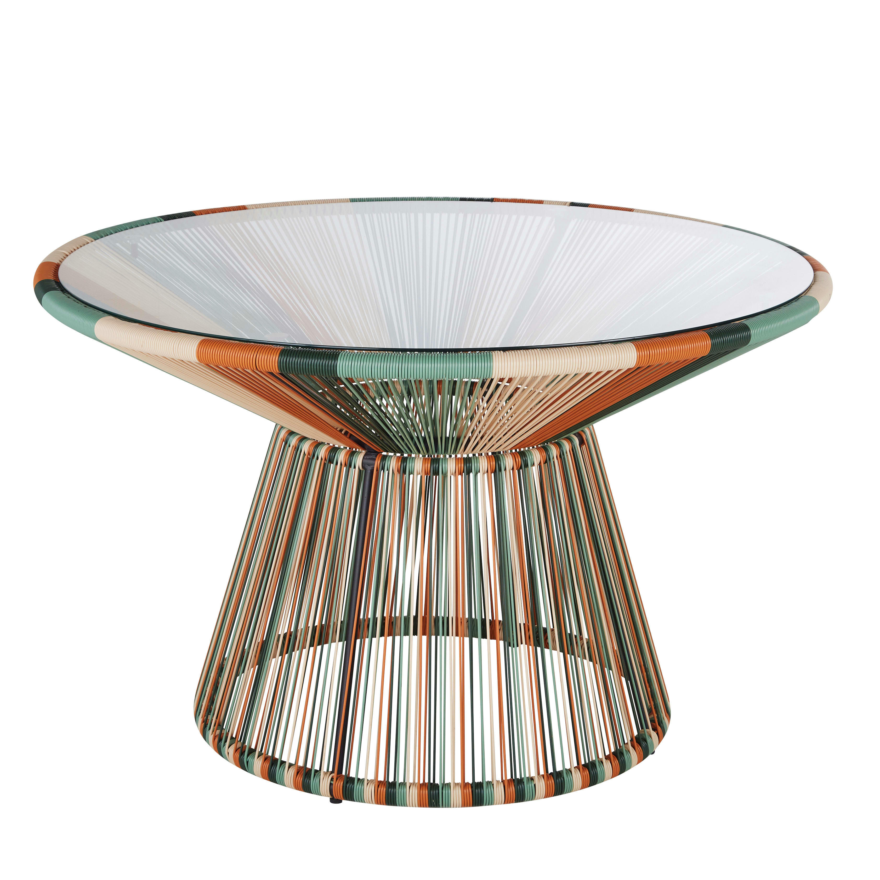 Copacabana Business - Table à dîner de jardin ronde professionnelle 5/6 personnes en résine multicolore et verre trempé