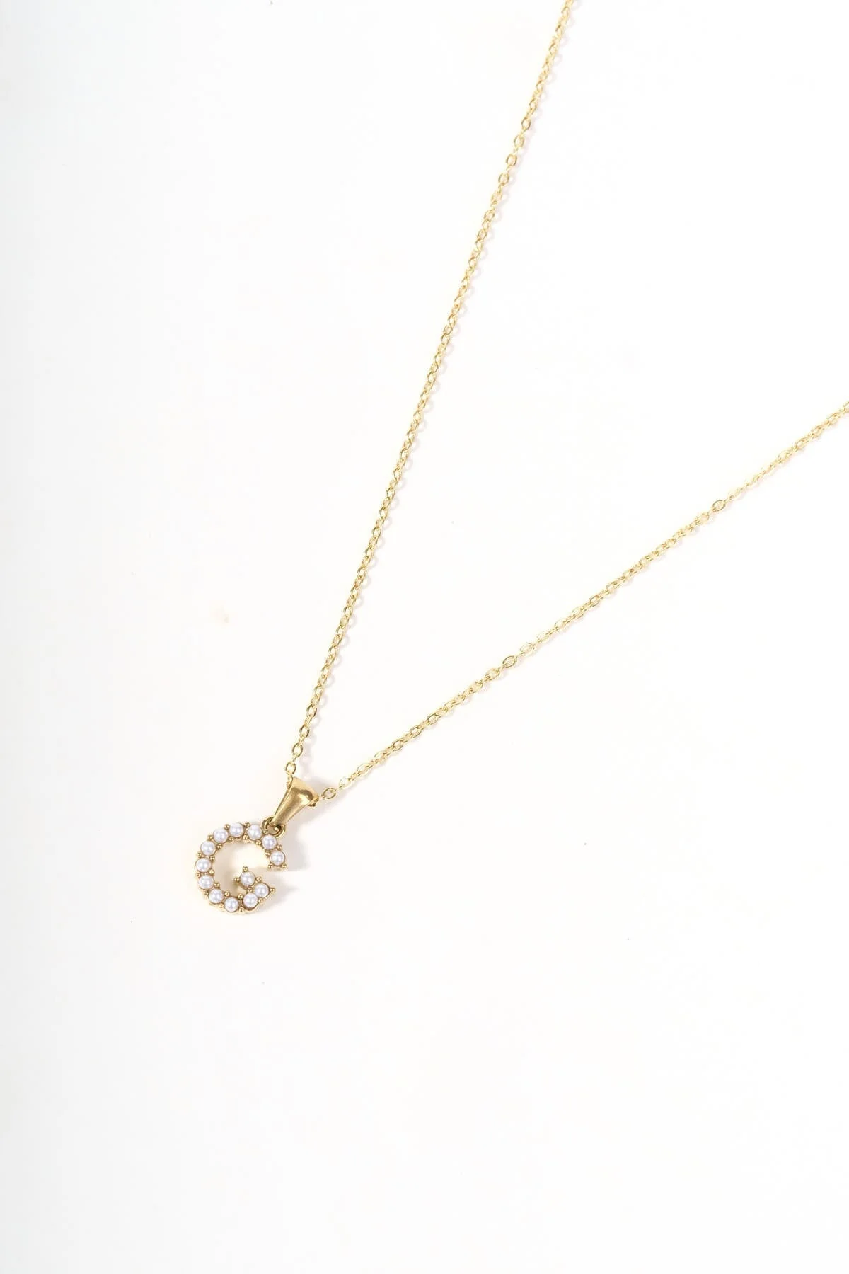 Gold Plated Faux Pearl G Initial Necklace