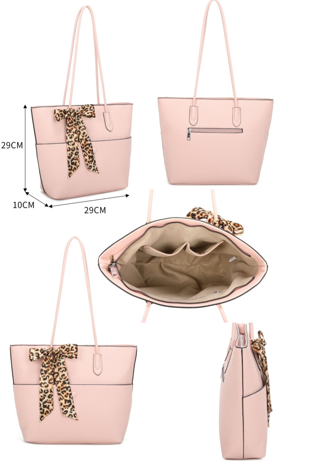 Fontanella Fashion Savannah PU Leather Tote Bag With Leopard Style Ribbon