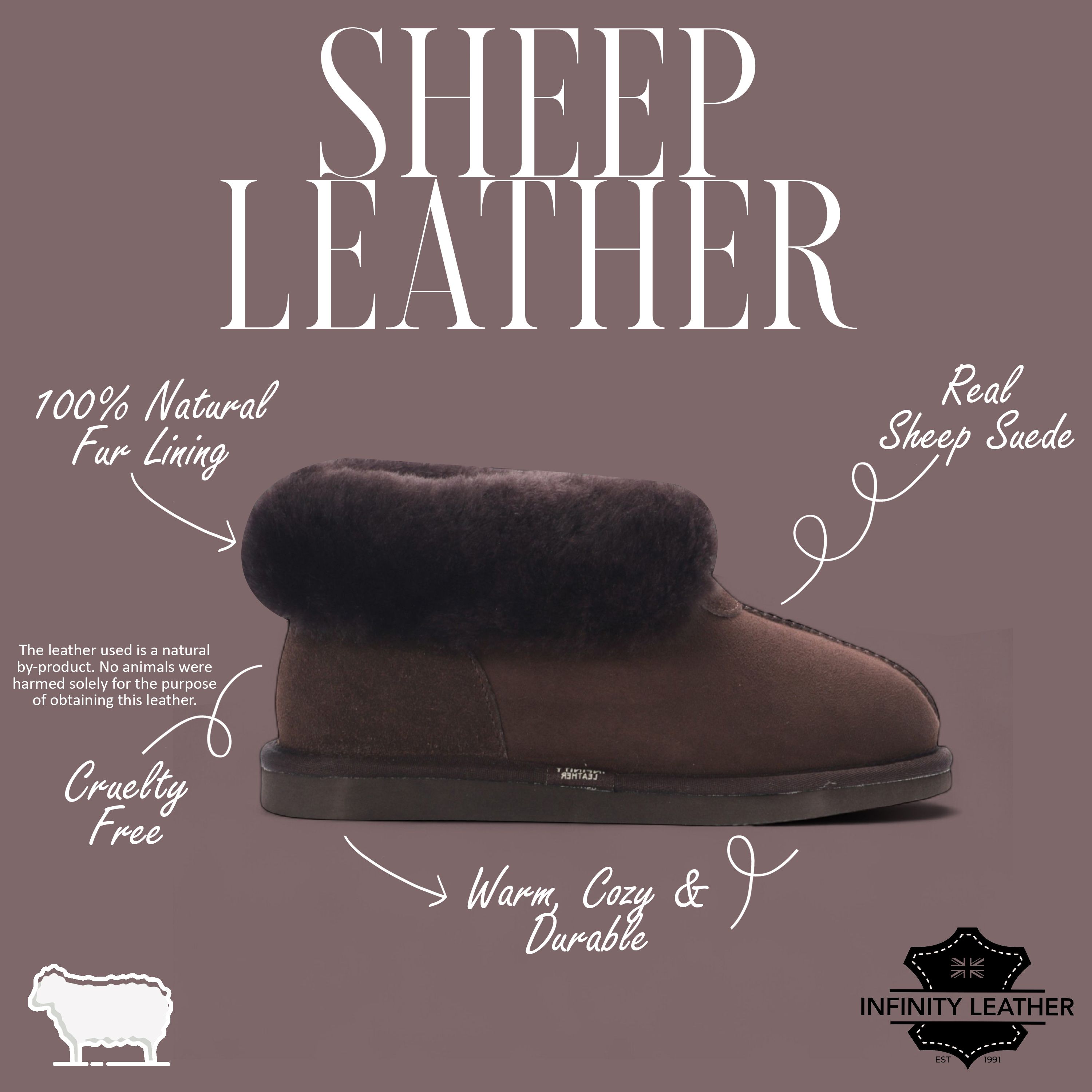 Infinity Leather Sheepskin Suede Ankle Slip-On Bootie Winter - Glacier