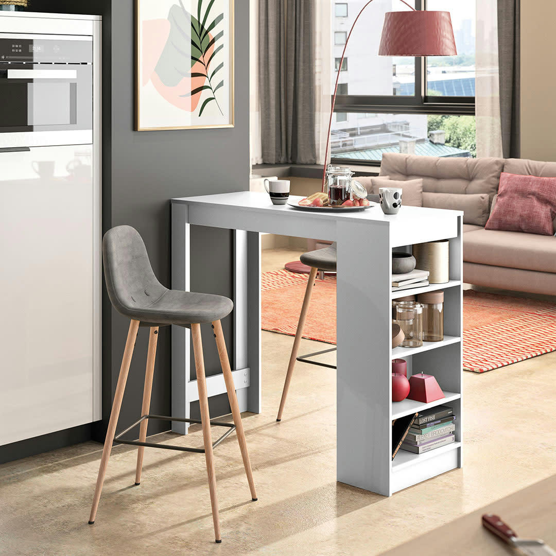 COCOON - Table bar effet bois blanc - gris anthracite
