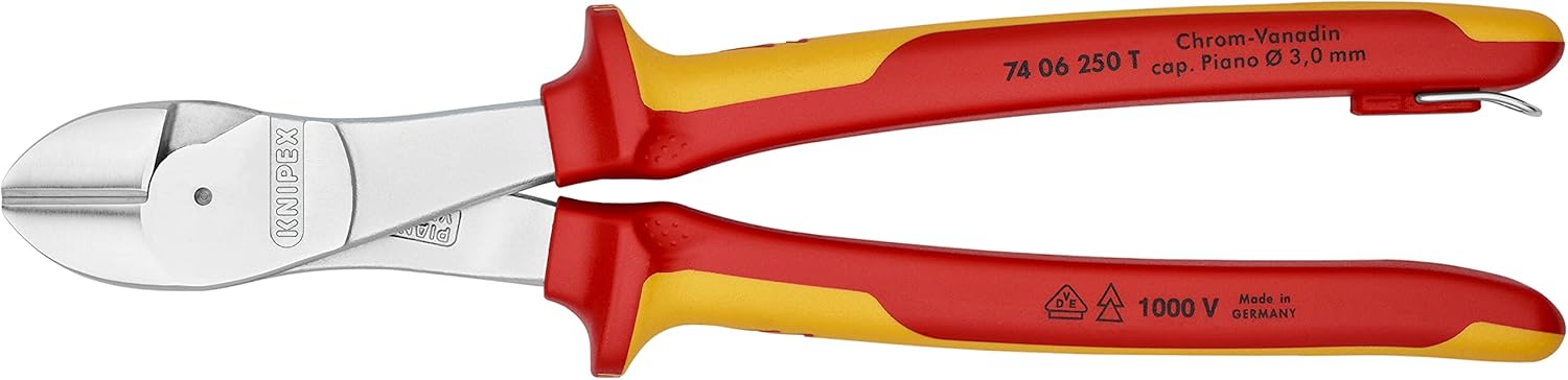 KNIPEX Tools 74 06 250 T High Leverage Diagonal Cutters-1000V Insulated-Tethered Attachment, 10