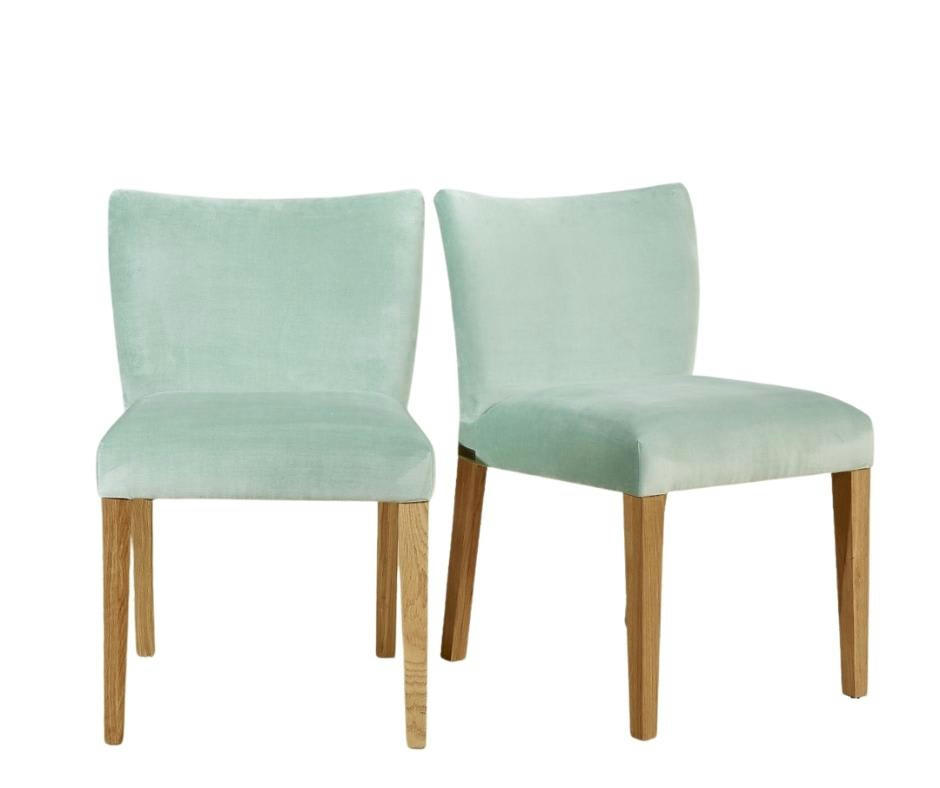 MELANIA - Lot de 2 chaises en velours et pieds chêne céladon