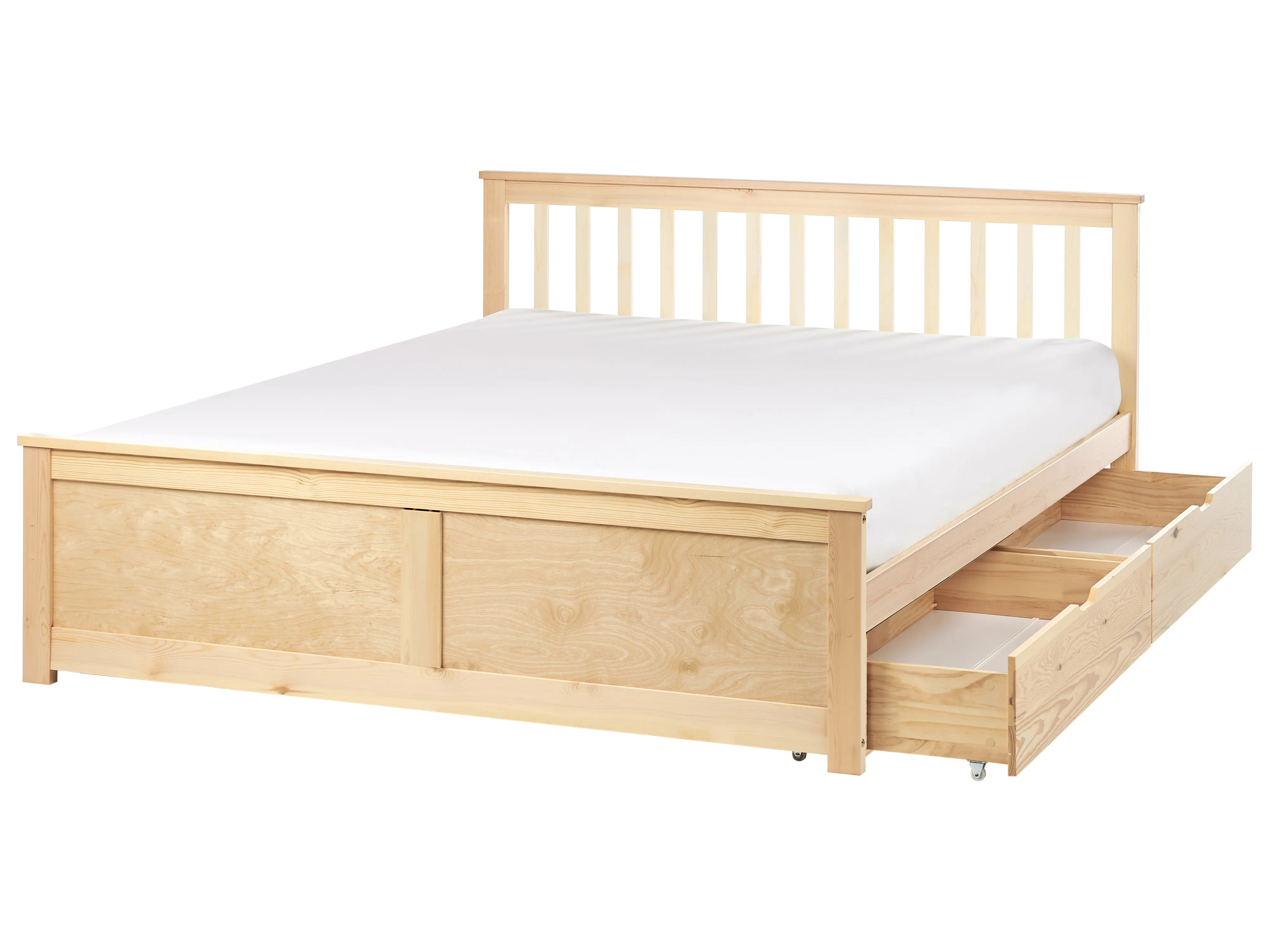 Bed with 2 Drawers Pine Wood OLENDON 160 x 200 cm (EU King Size) Light Brown