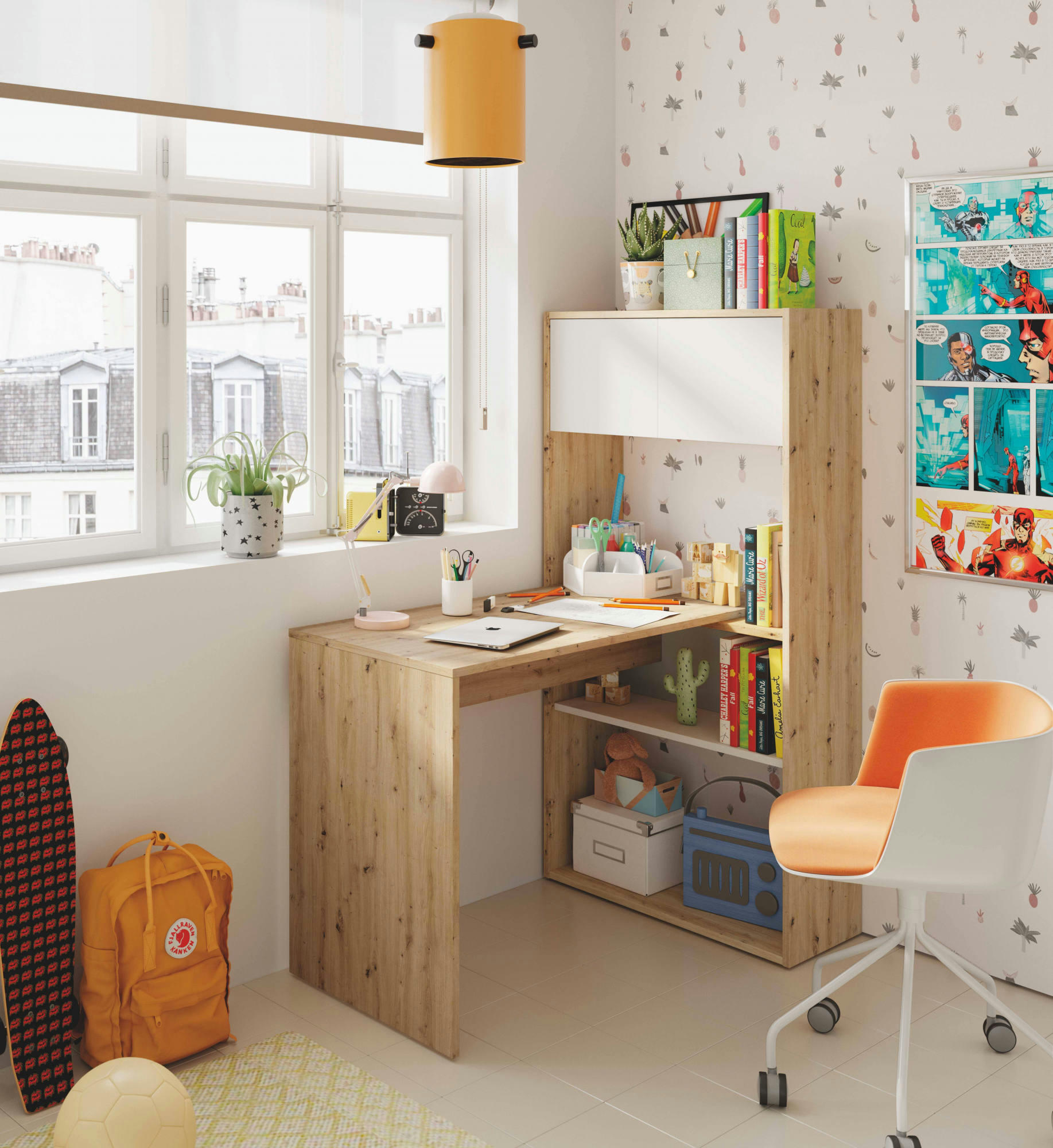 DMANGN - Bureau effet bois blanc et chêne noué