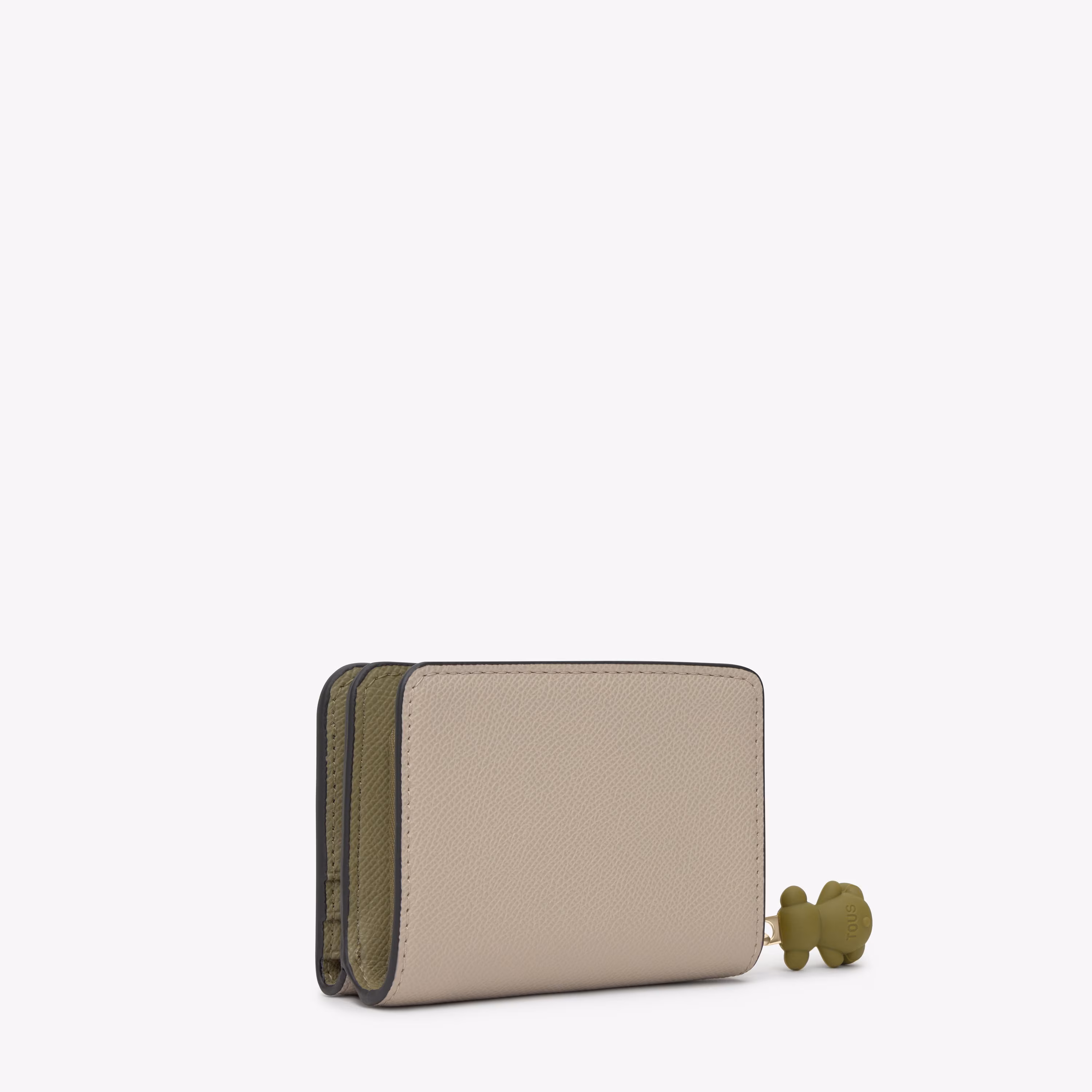 Cartera mediana topo verde TOUS Doble Audree Saffiano