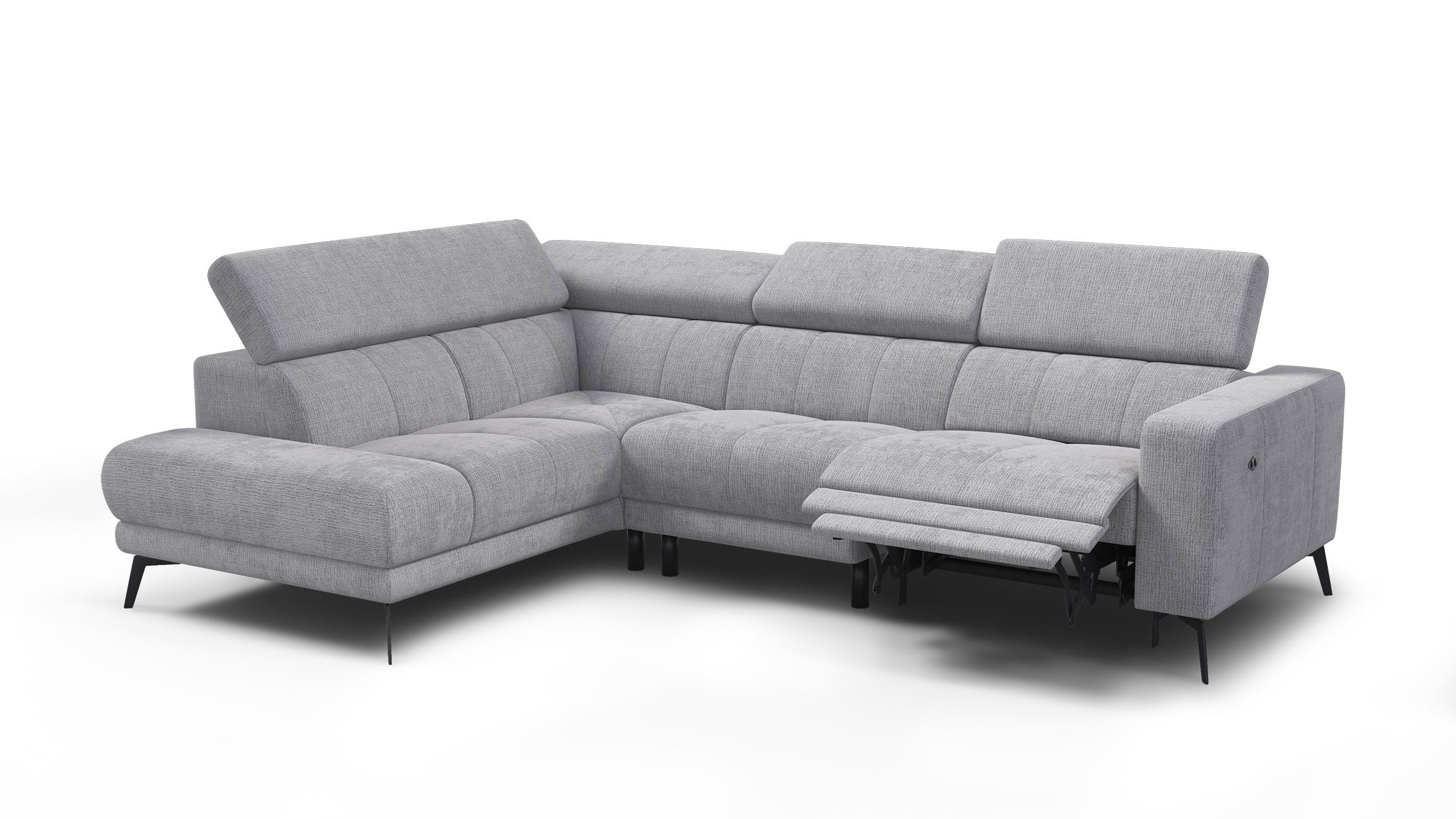 Sofa narożna 5 osobowa lewa MORELLO, jasnoszara, 1 x Relax Zero Gravity