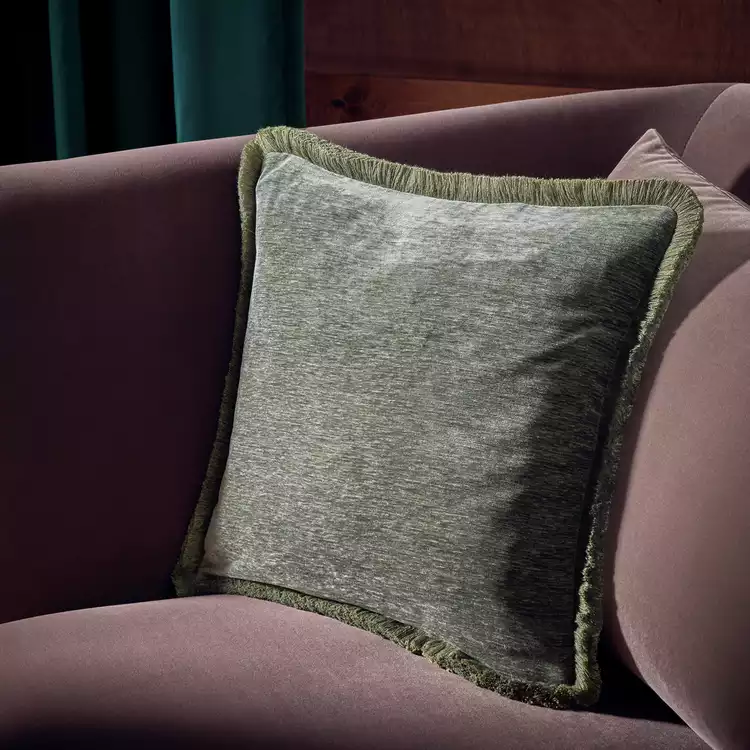 Habitat Chenille Fringe Cushion - Green - 43x43cm