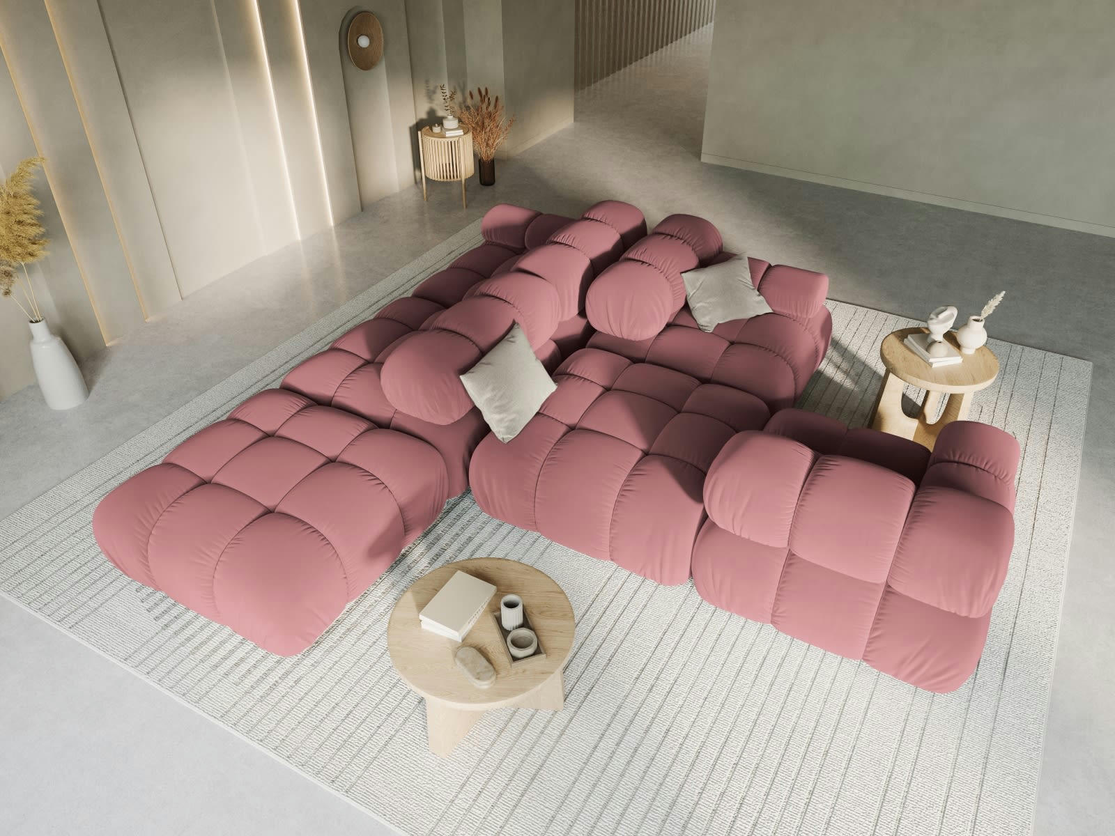 BELLIS - Canapé modulable gauche 4 places en tissu velours rose