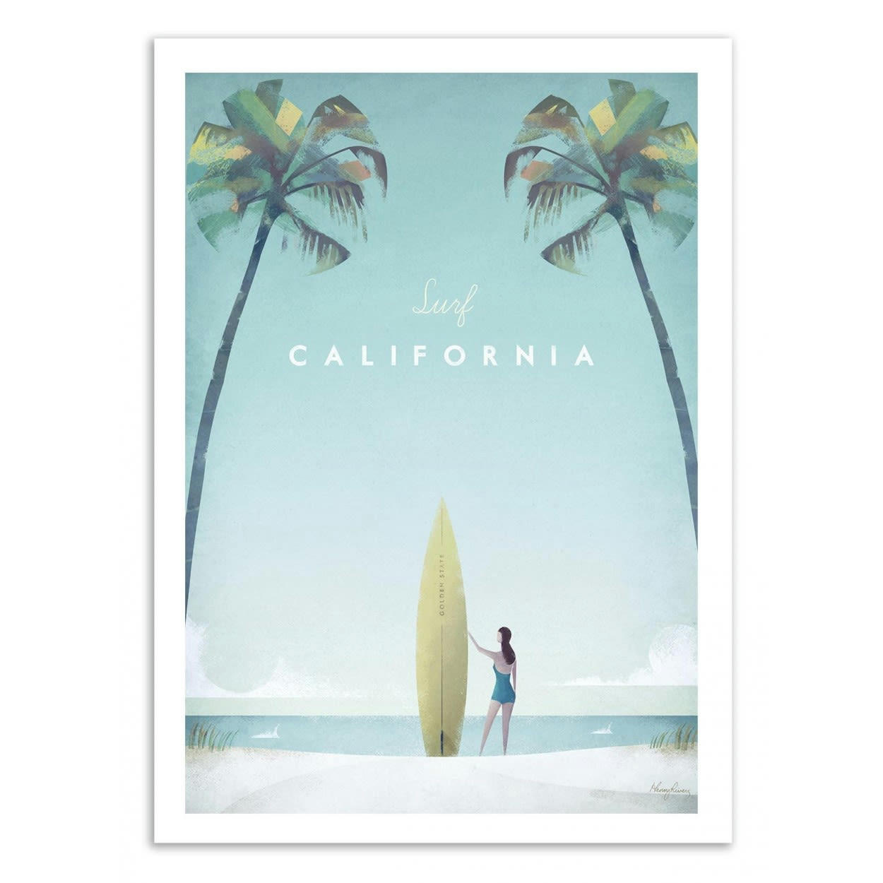 HENRY RIVERS - VISIT CALIFORNIA - Affiche d'art avec Cadre bois noir - 30 x 40 cm