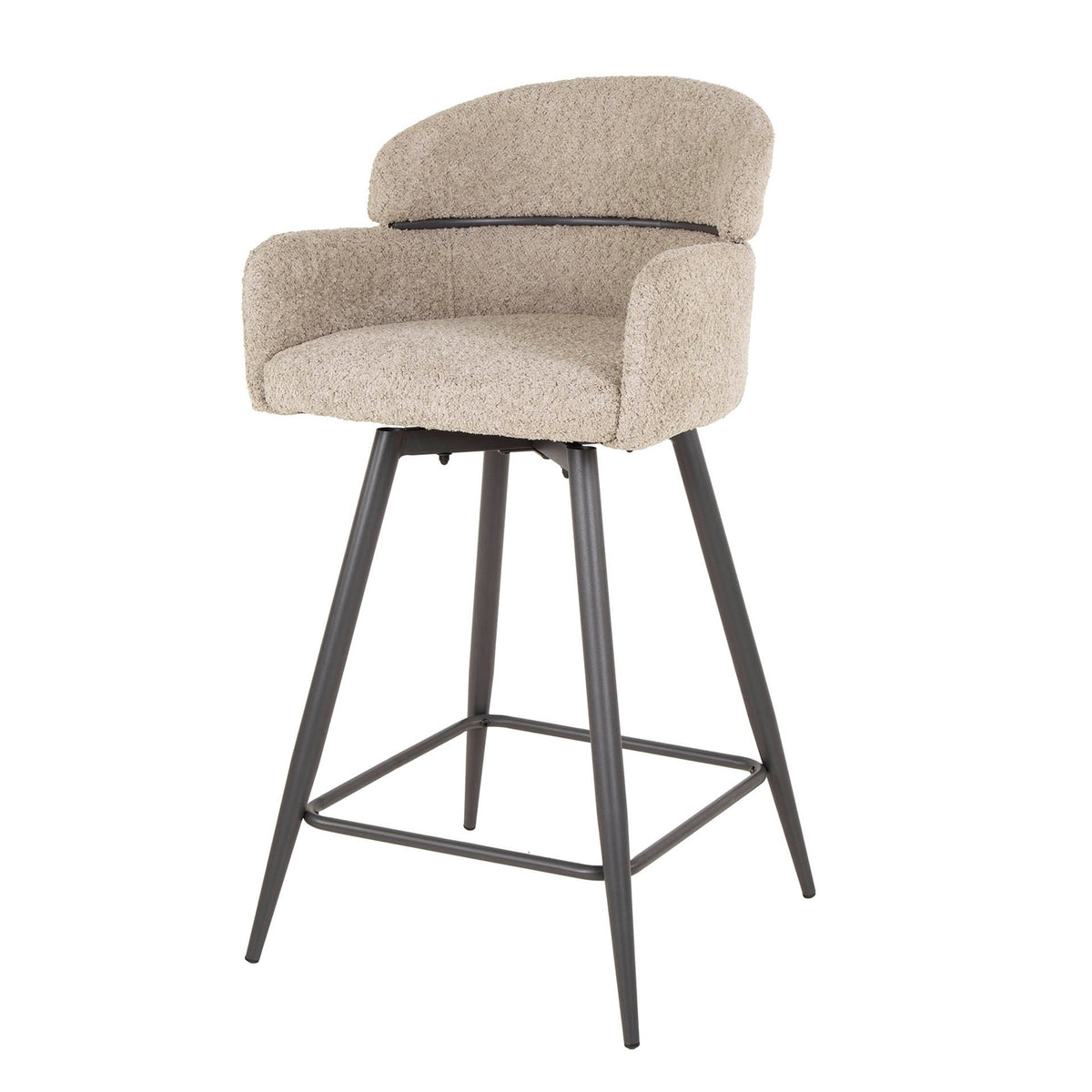 Giga Meubel Barstoel Ronde Rug - Zand Bouclé - Draaibaar - Zithoogte 68cm