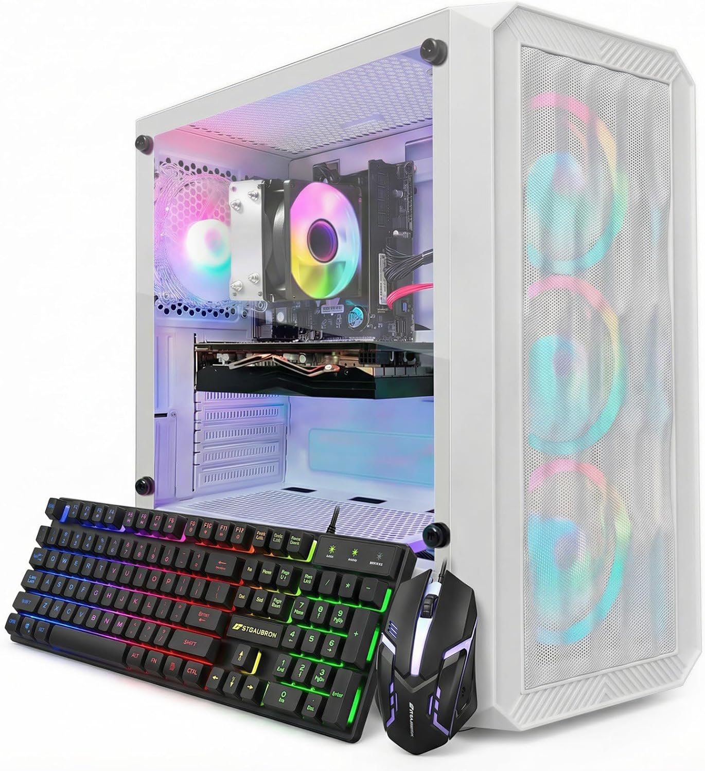 STGAubron Gaming PC Desktop Computer  AMD Ryzen 3 3200G 3.6 GHz  Radeon RX 580 8G  16G DDR4  1T SSD  WiFi 6  BT 5.0  RGB Fan x 4  Windows 11 Home