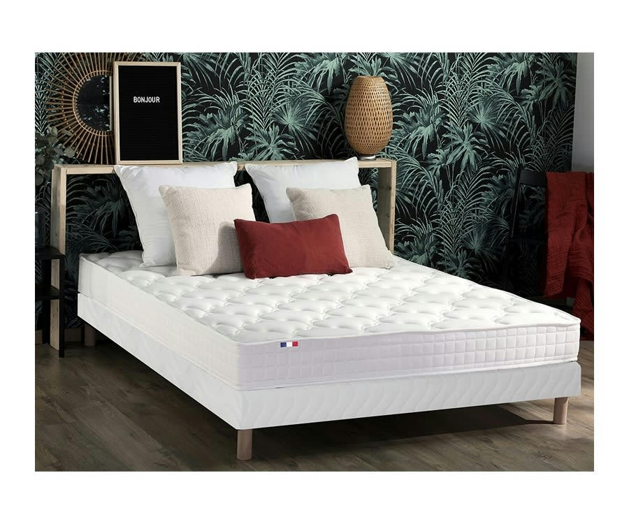 ENSEMBLE AZUR - Ensemble matelas mémoire de forme sommier blanc 140x190