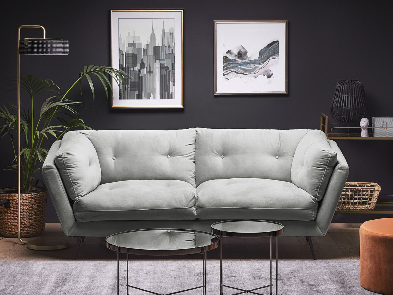 Sofa 3-osobowa pikowana welur szara