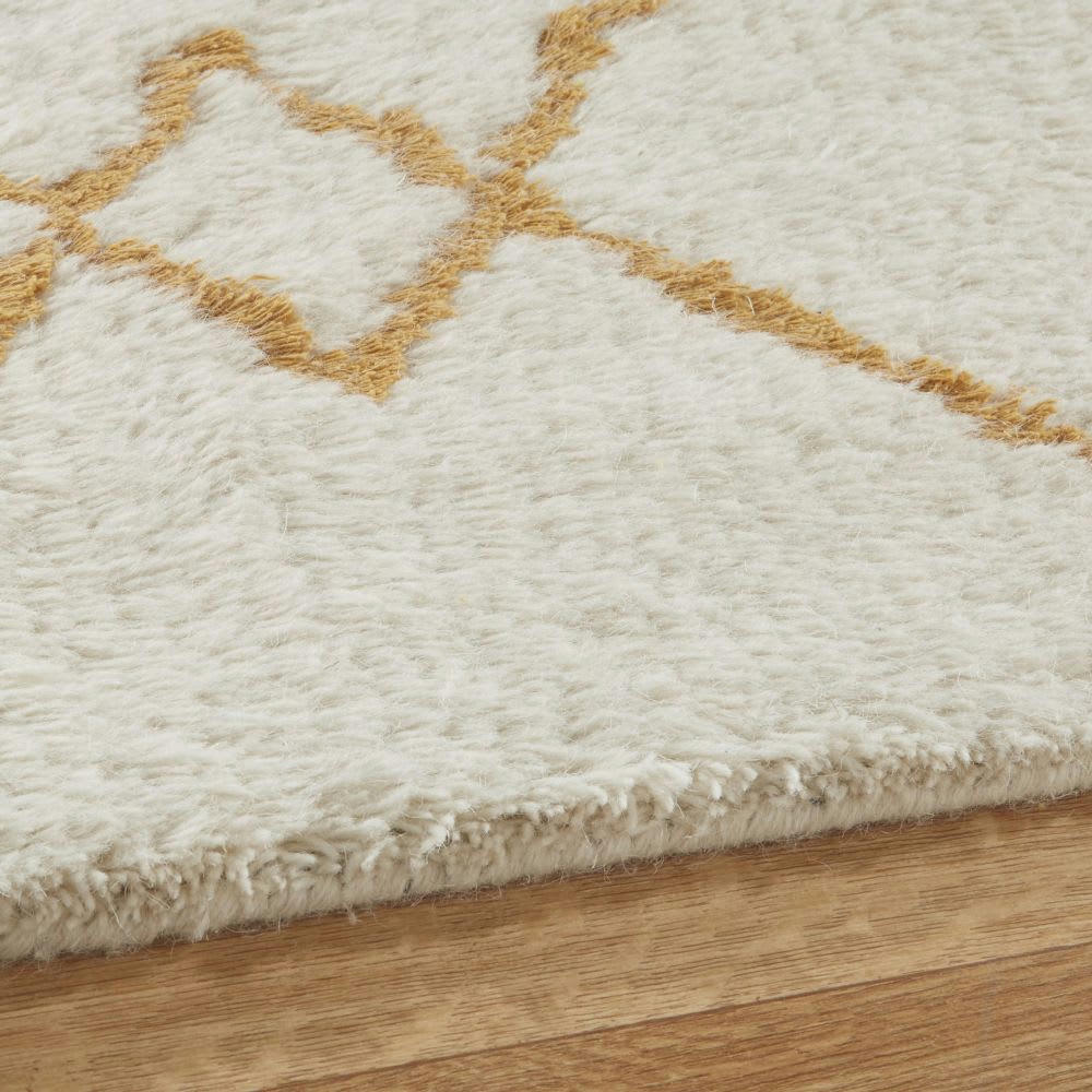 YANET - Tapis style berbère en laine tuftée motifs graphiques jaune moutarde et beiges 160x230