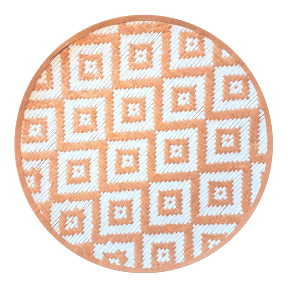BAMBOU - Set de table rond beige et blanc en feuilles de bambou D38