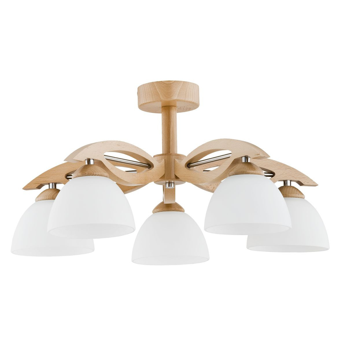 Lampa sufitowa jasne drewno-biała-chromowana EMIR 5xE27x15W Alfa