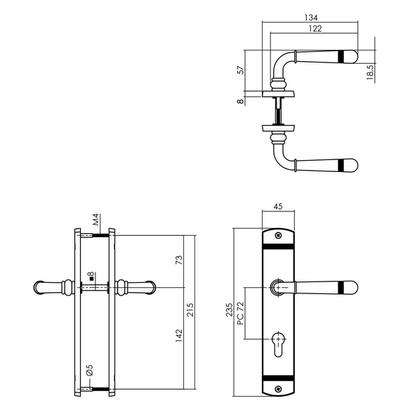 Langschild-Garnitur »Helena«, 235 x 45 x 8 mm BB 72 mm