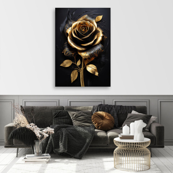 Feeby Obraz na płótnie, Róża Kwiat Złoto Czarny Glamour 40x60