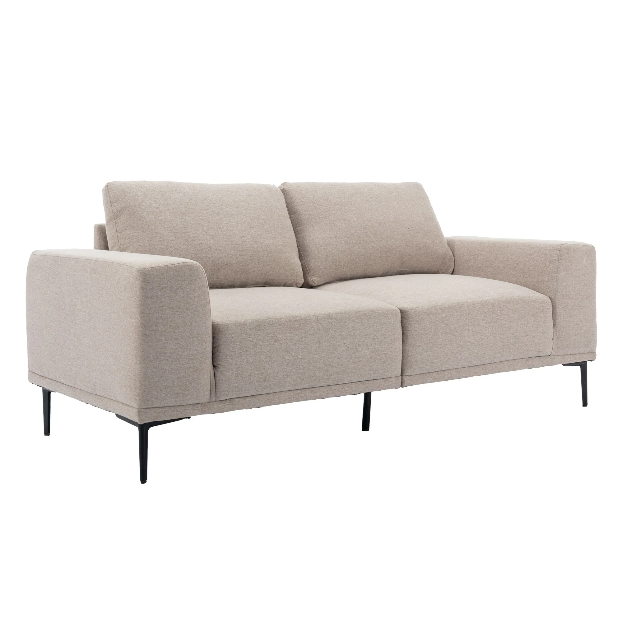 Beige 74.8'' Modern 2-Seater Fabric Sofa with Iron Legs and Comfortable Cushions for Living Room or Bedroom