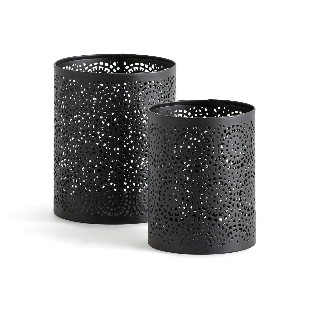 Lot de 2 photophores en métal fer ajouré, Plinia