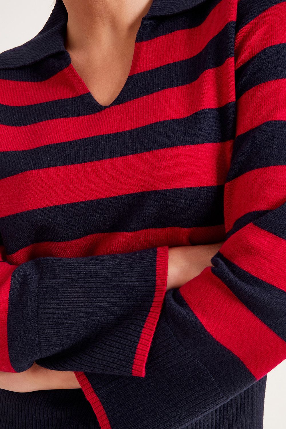Monsoon Shay Stripe Collared Jumper Red