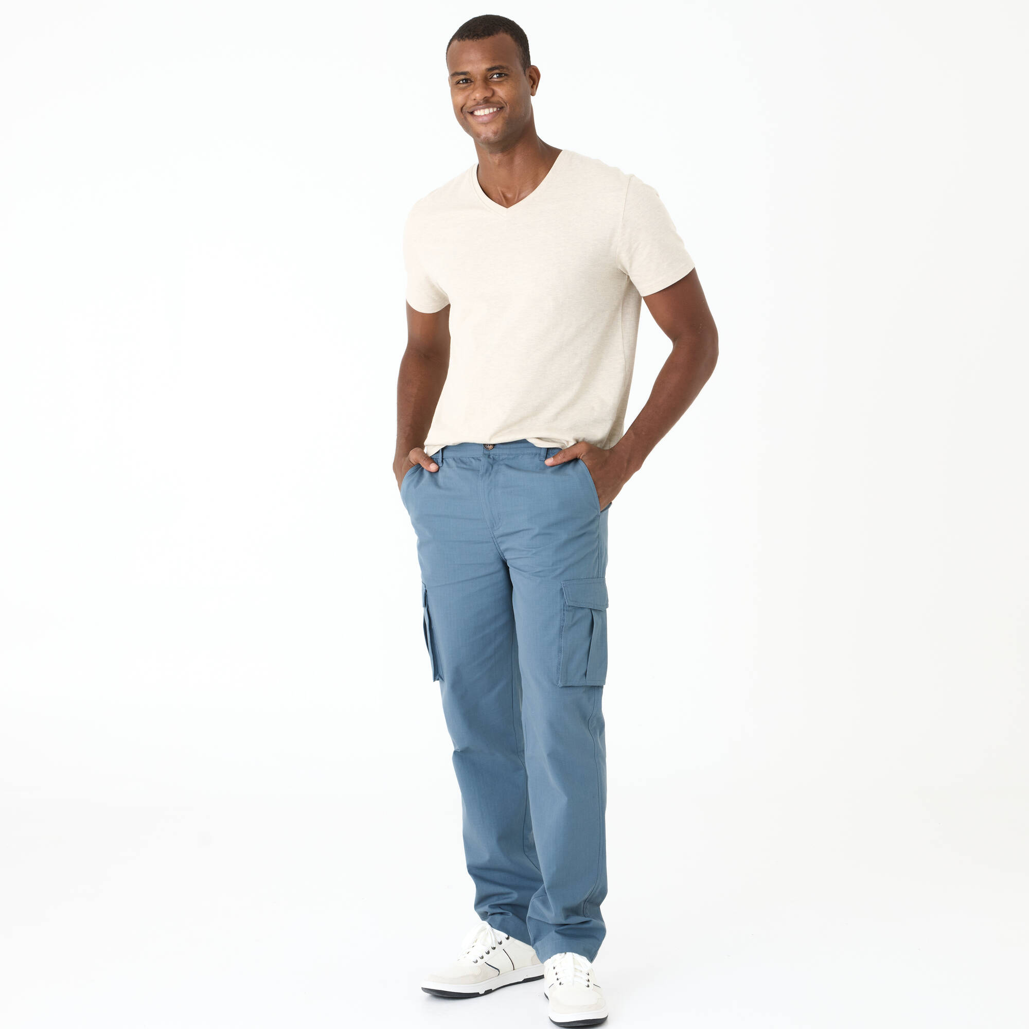 Pantalon cargo en toile ripstop ceinture élastiquée c&ocirc;tés