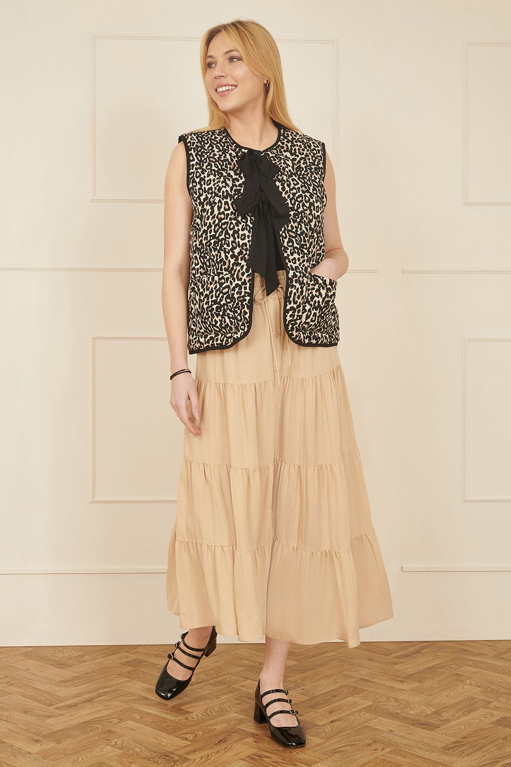 Yumi Brown Leopard Print Waistcoat With Bow Ties