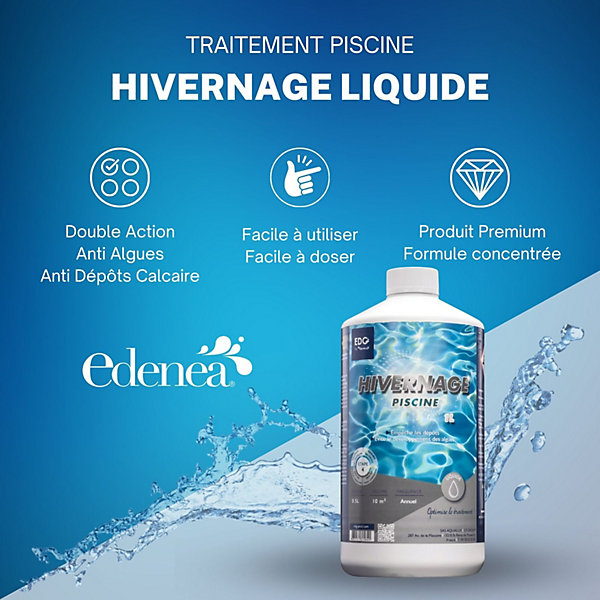 Hivernage Piscine - Anti Algues - Anti Dépôts - Protection Revêtement Et équipements -Bouteille 1 Litre - Edg By Aqualux