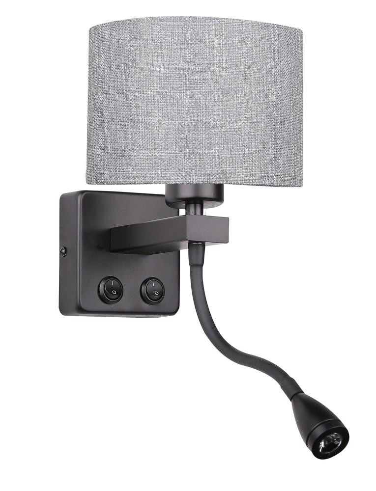 Kinkiet 1X40W polo e27   2w led czarny abaż. okrągły szary