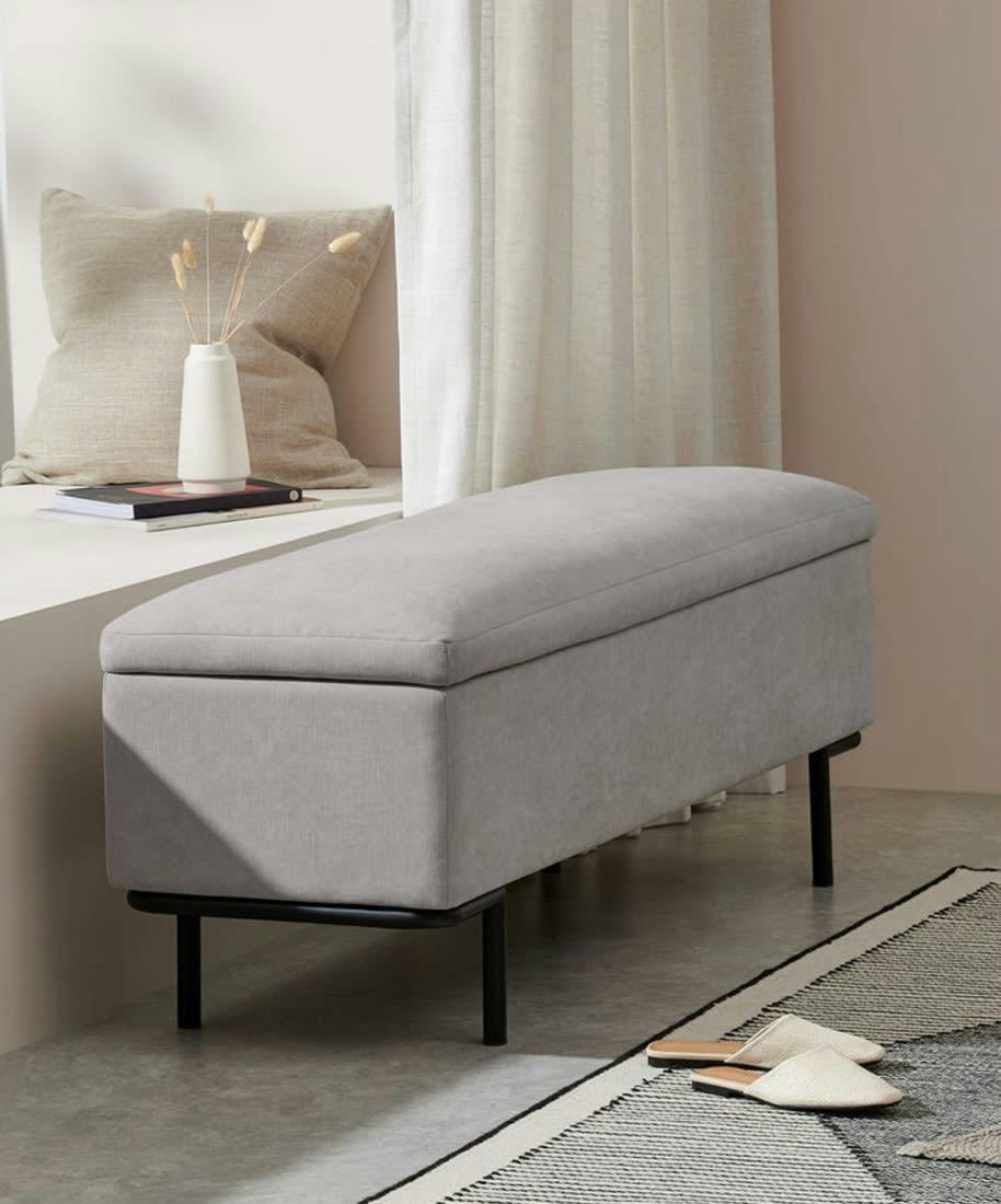 HARLOW - Banc de rangement en velour gris 40x130