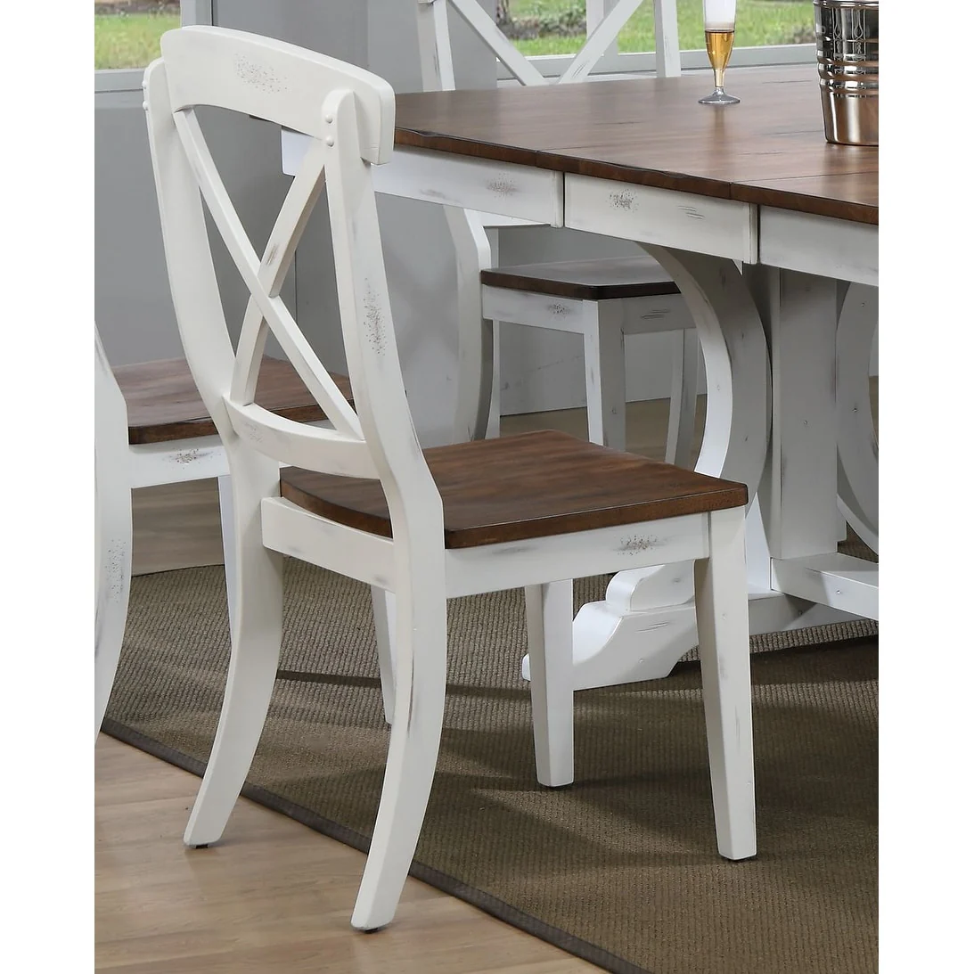 Distressed Cocoa Brown/Cotton White Transitional X-Back Dining Chair