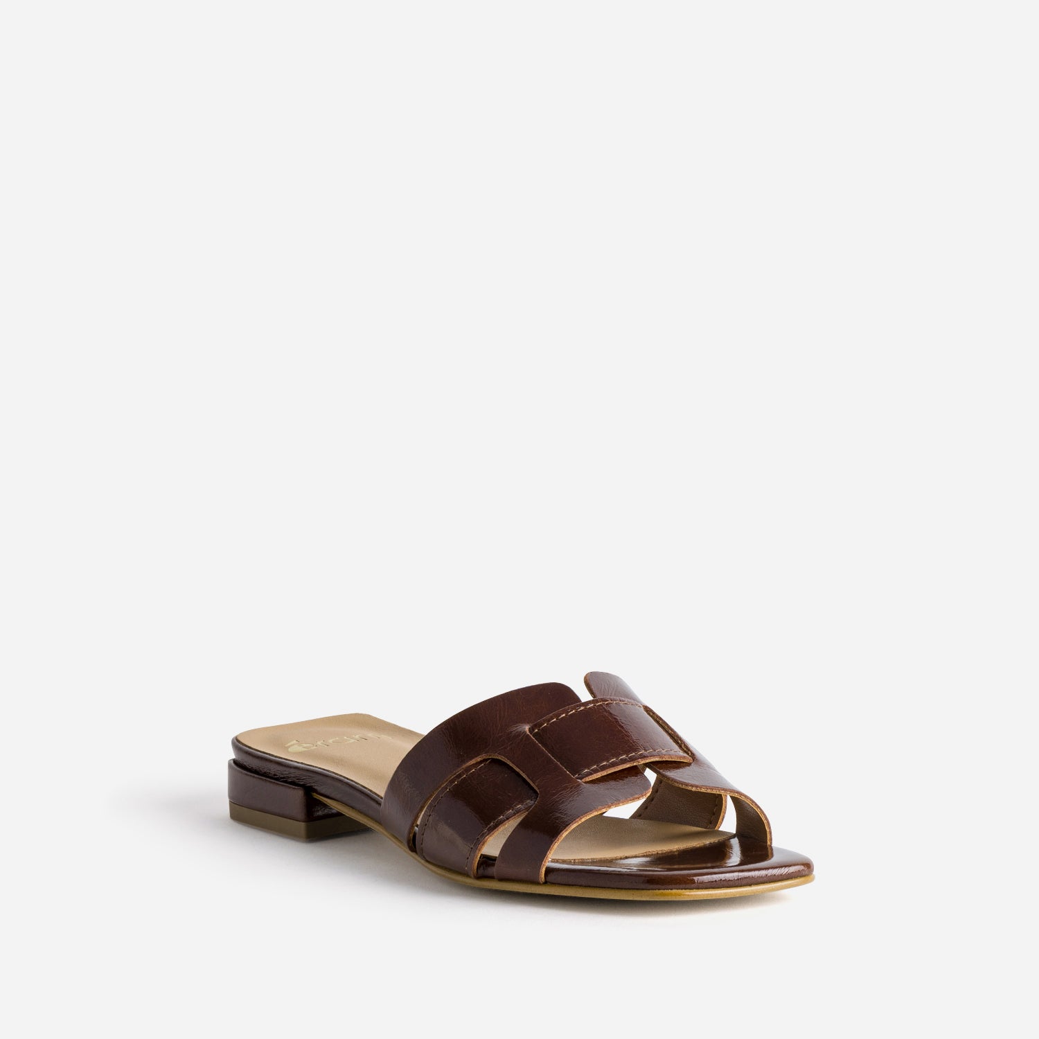 Mule marron cuir verni
