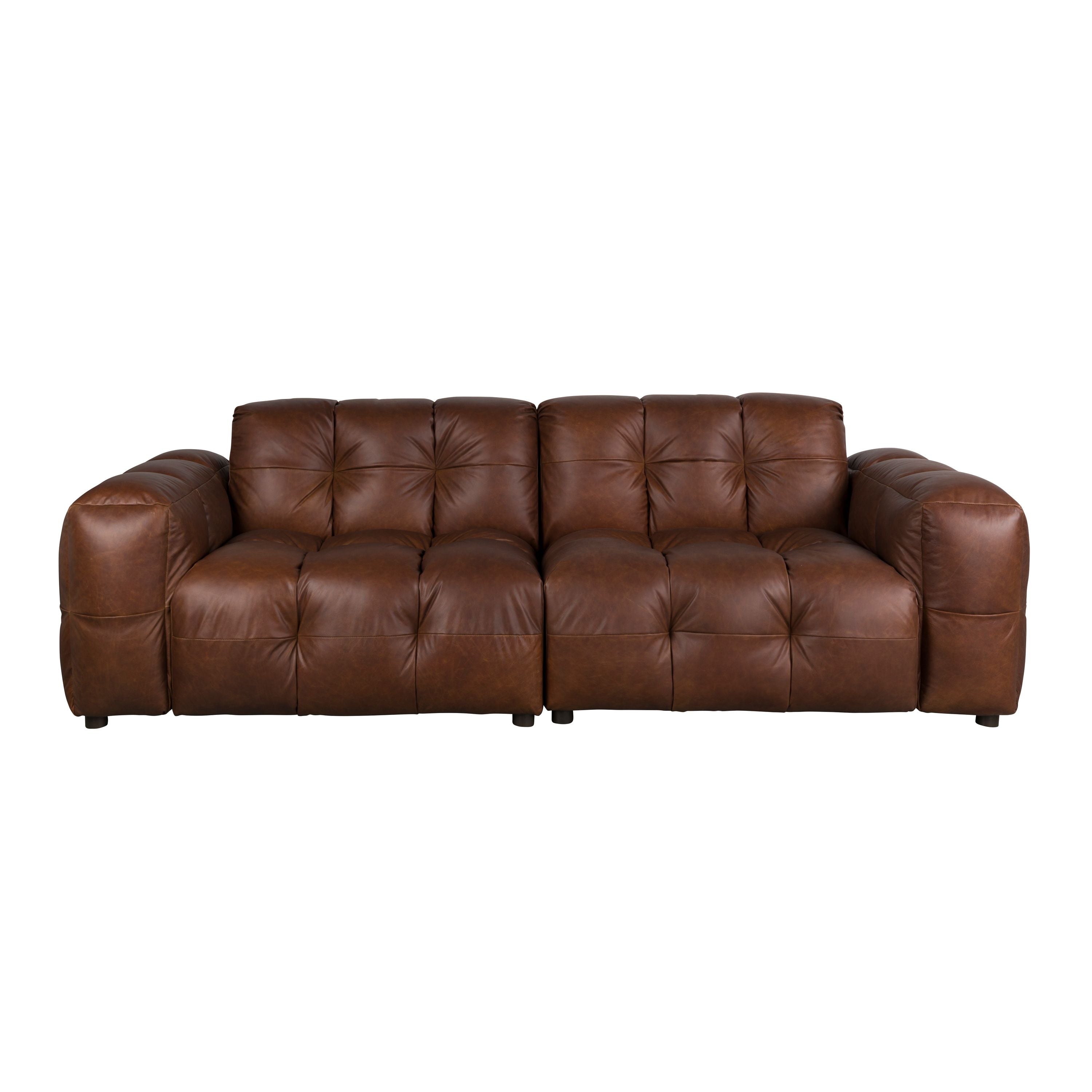 Dutchbone Hackman 3-zitsbank Leer Chocolade Bruin