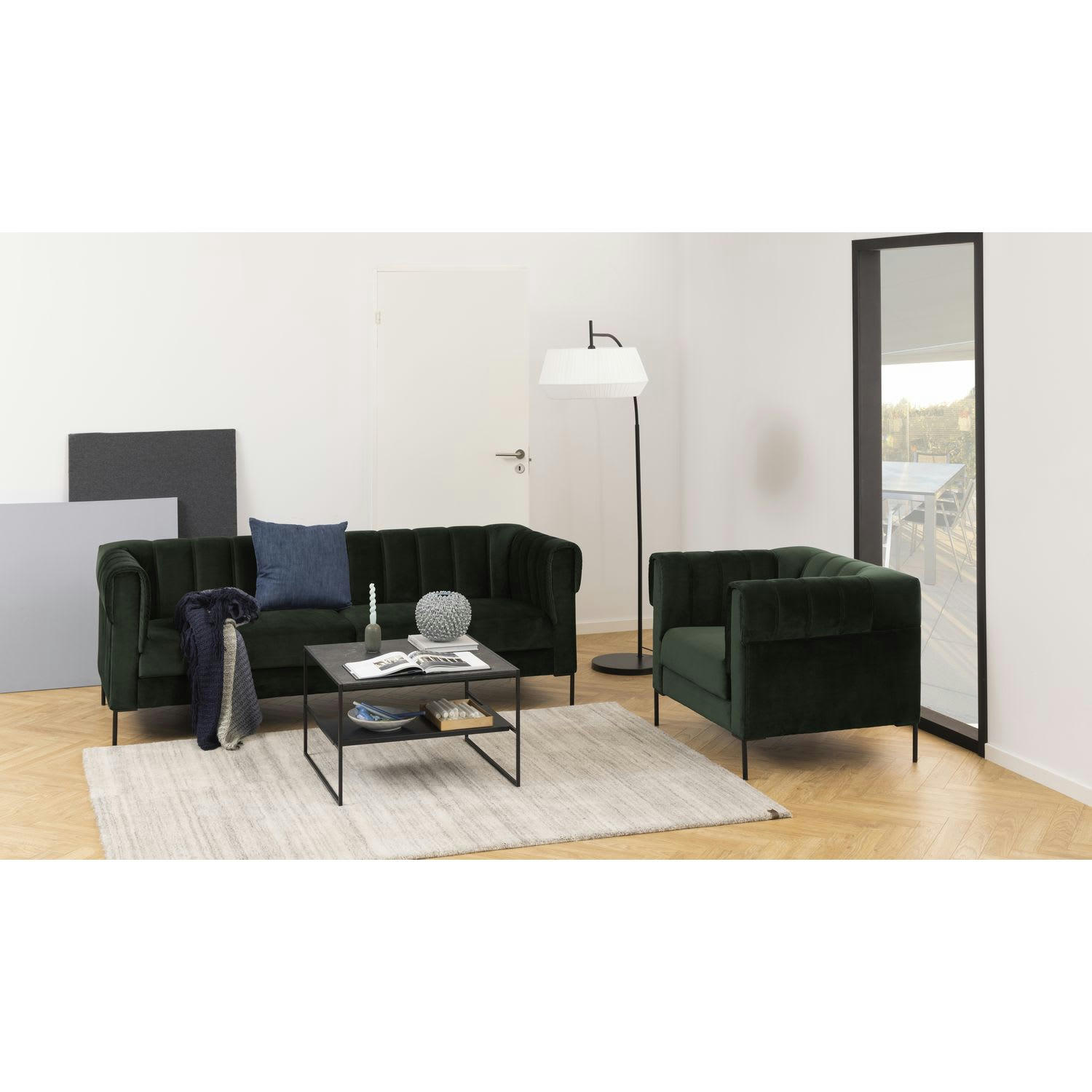 FÉLICE - Table basse 2 niveaux en mélamine et métal noir