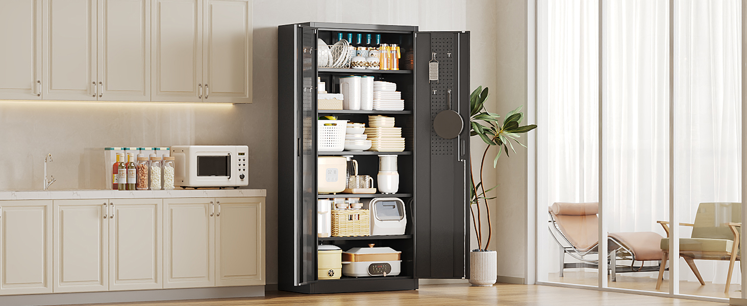 Metal Storage Cabinet with Pegboard 71'' x 34'' x 18''